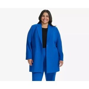 DKNY Women's Plus Size Topper Jacket 1 Front Button Long Blazer Royal Blue 24W